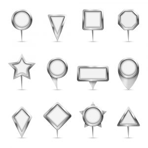 different metal shaped signs