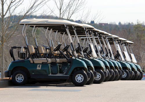 a row of golf carts